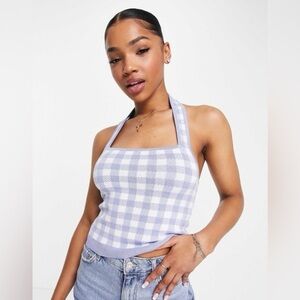 Abercrombie & Fitch Large Purple Gingham Halter Knit Preppy Coquette Coachella